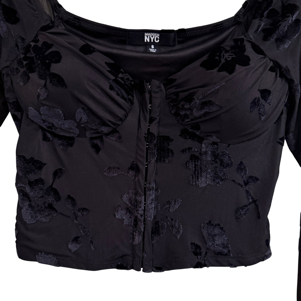 Black Floral Velvet Hook & Eye Crop Top Corset Women S Goth Whimsigoth Dark